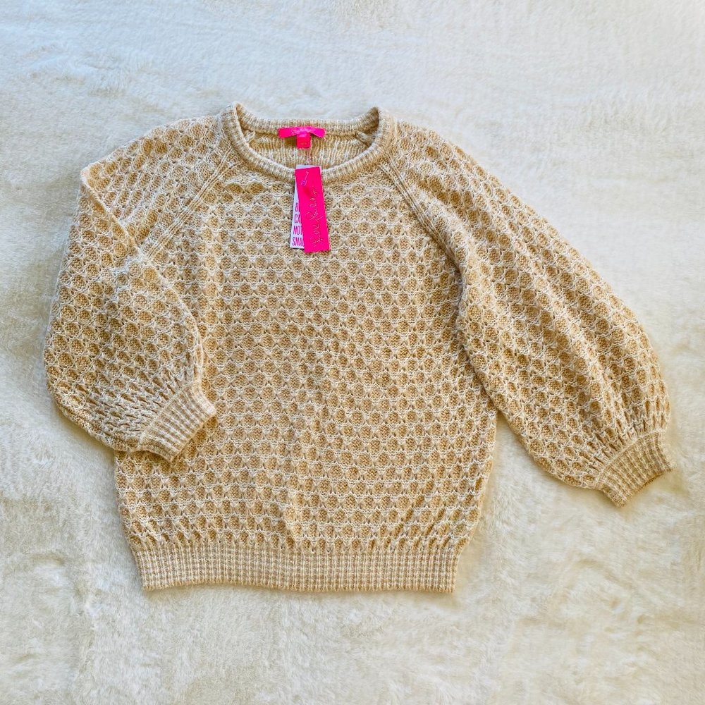 NEW Lilly Pulitzer Sweater size XL CORABELLE Honeycomb Puff Blouson Sleeve
